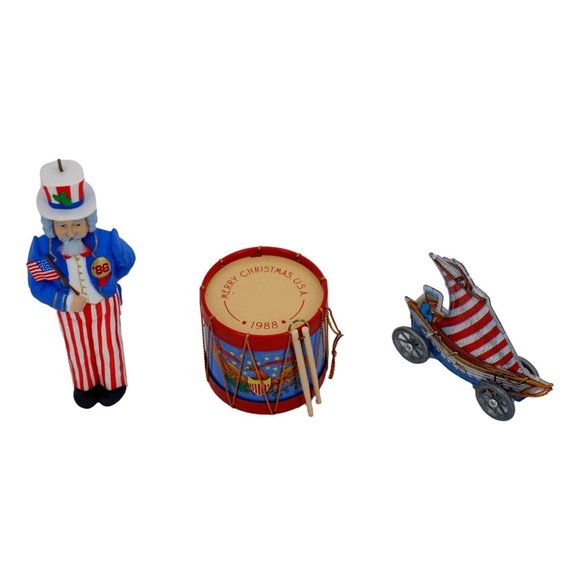 Vintage 1988 Hallmark Christmas Ornament Uncle Sam Tin Sailing Boat Drum New - Picture 4 of 8